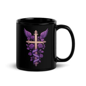 Faith, Redemption, Salvation Purple Rose Cross Black Glossy Mug