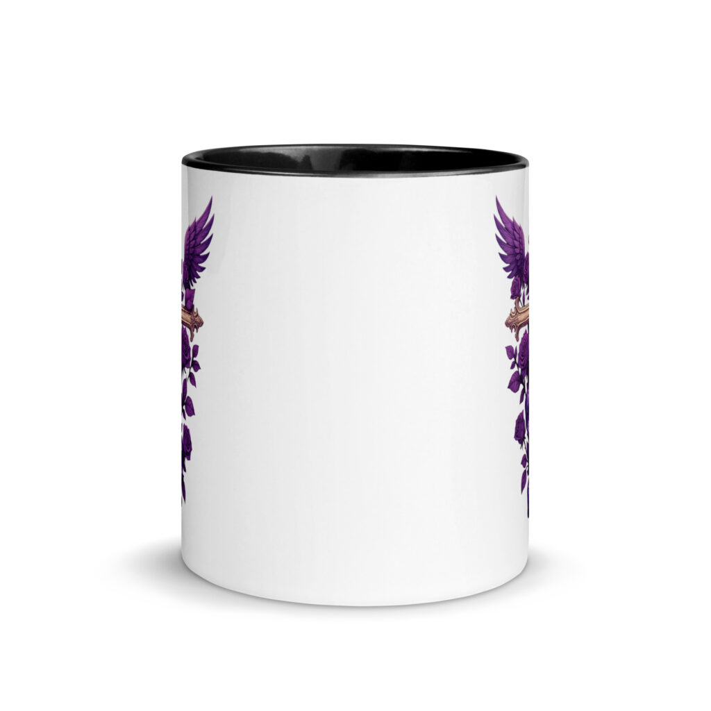 Faith, Redemption, Salvation Purple Rose Cross Mug with Color Inside